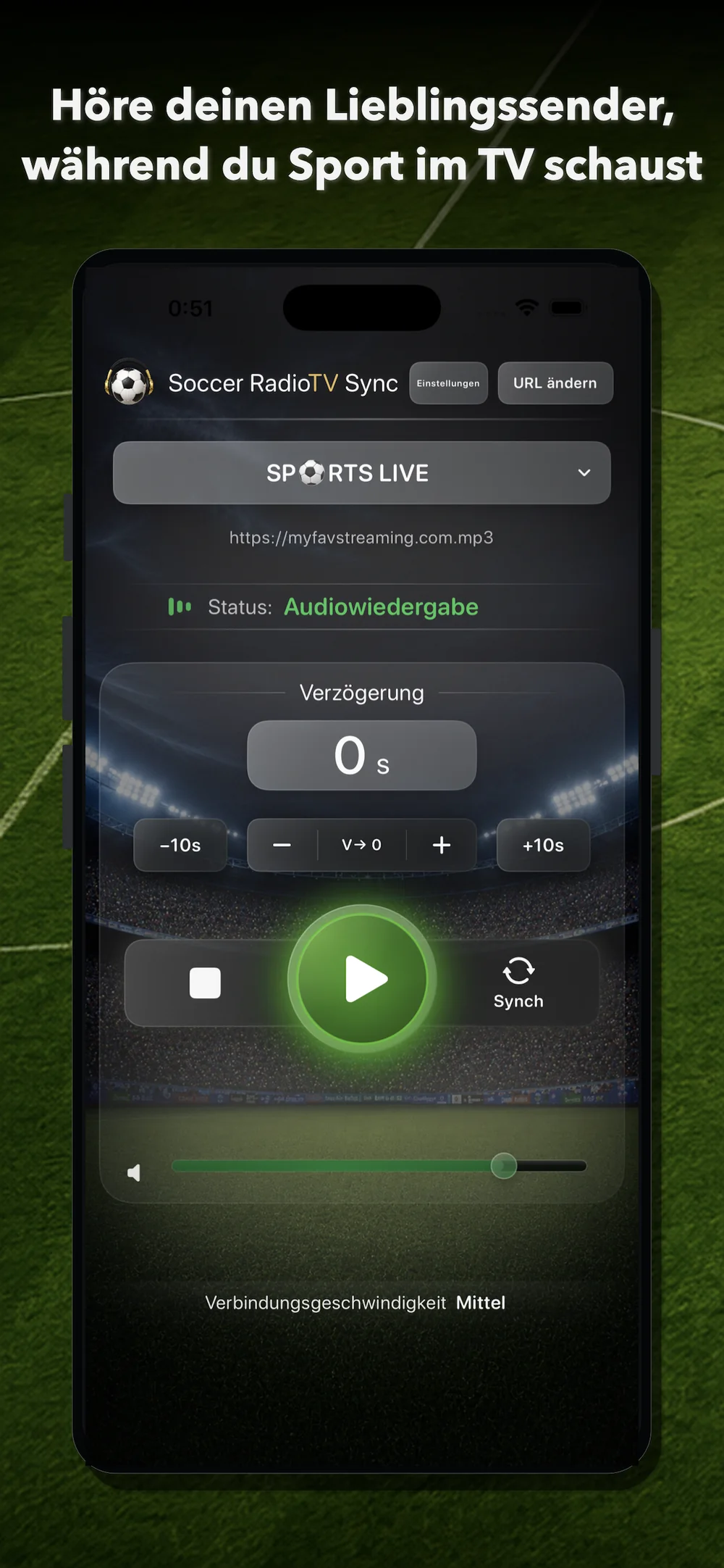 Verwalte Sender, URLs, Listen, Designs und Käufe übersichtlich in den Einstellungen.
