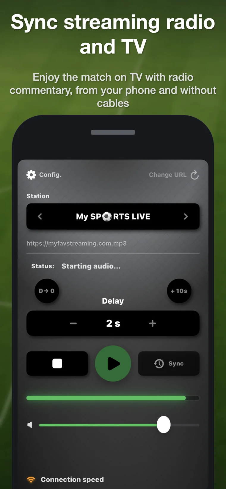 Main playback screen with delay controls